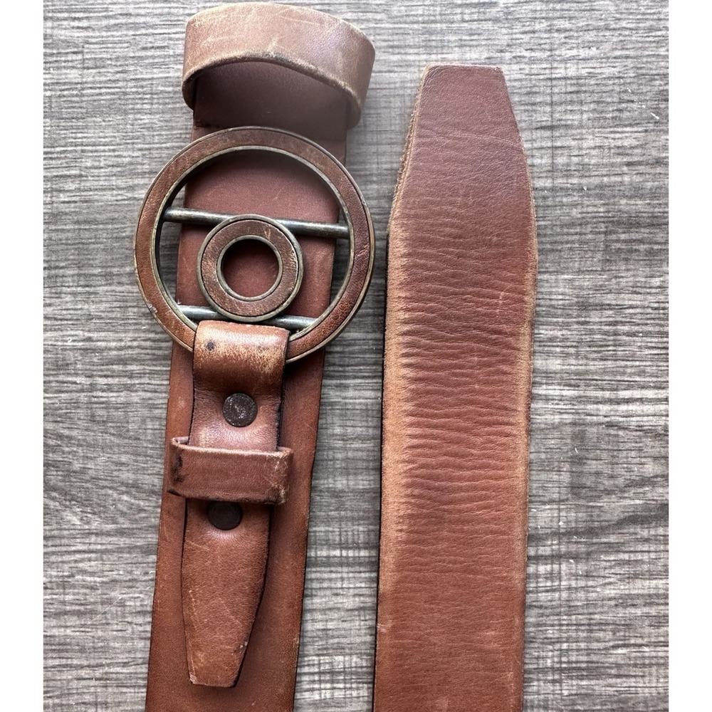 VTG Harness House Hand Waxed Steerhide Leather Belt 38 Brown Geometric 4270